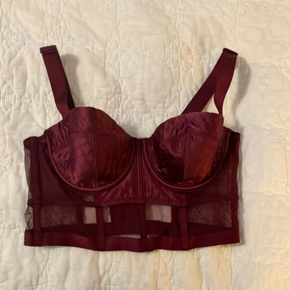Victoria’s Secret Maroon Satin and Mesh Very Sexy bra 34B